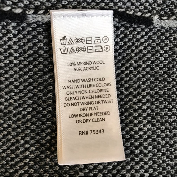 Ellen Tracy Merino Wool Plaid Open Cardigan Sweater Black Grey Size Medium - Picture 8 of 9